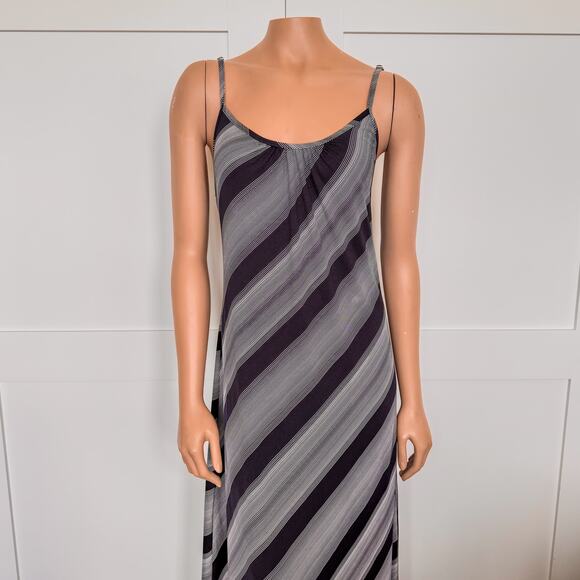 J. Valdi Striped Navy Blue-White-Gray, Spaghetti Strap, Maxi Dress, Size Small - Picture 1 of 8